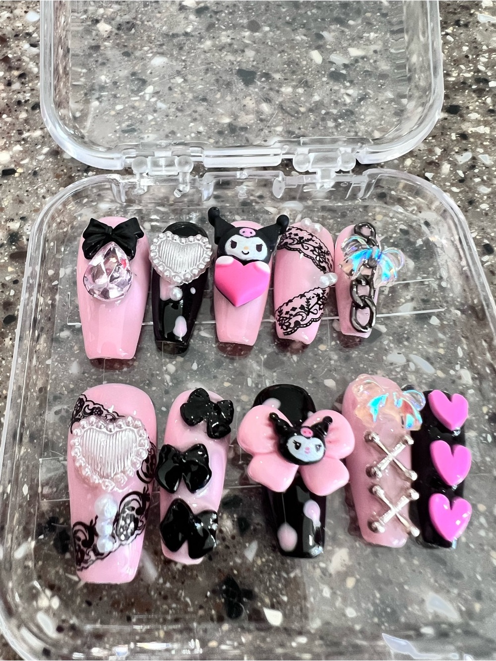 Cute Kuromi Nail Art Set with 3D Charms